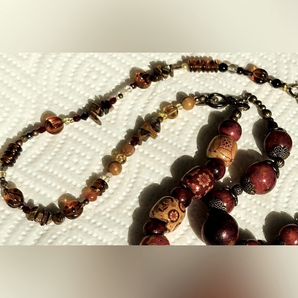 Vintage Boho HongKong Earrings and Necklace with 2 Bamboo Bangles - Picture 4 of 11